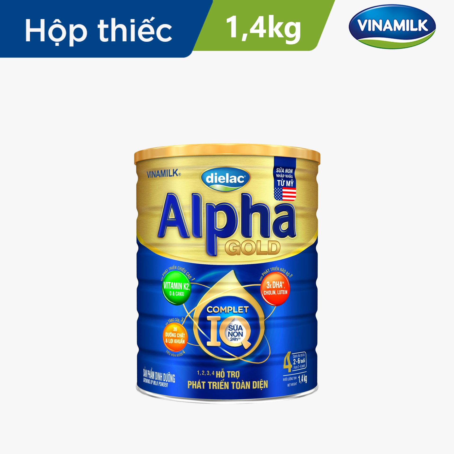 Sữa Bột Vinamilk Dielac Alpha Gold 4 hộp 1400g (Cho Trẻ Từ 2- 6 tuổi) - Sữa công thức hỗ trợ phát triển trí não của trẻ, tăng cân, chiều cao