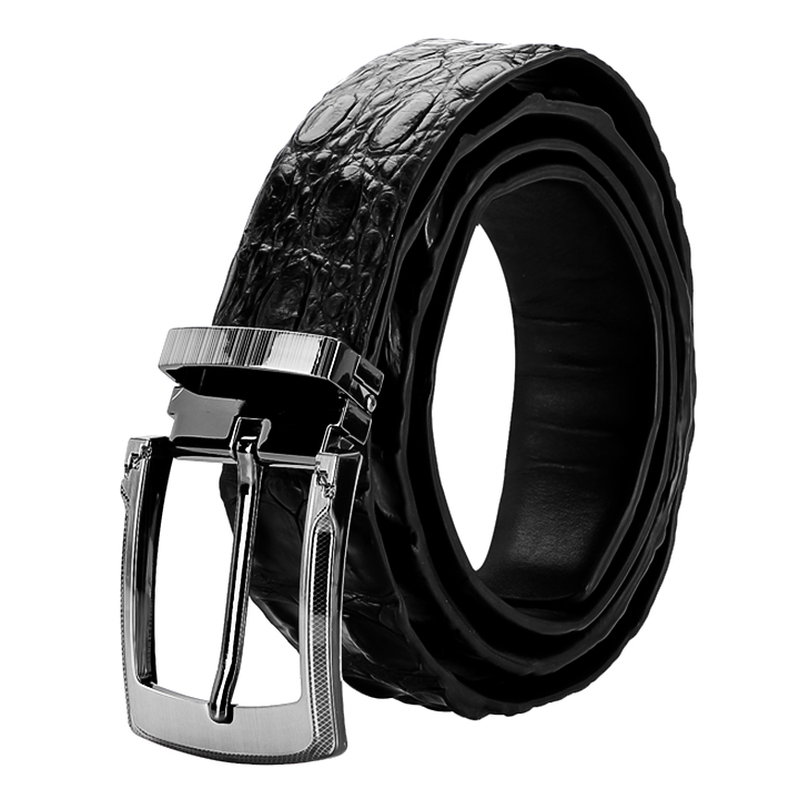 TH4727 - Dây nịt nam da cá sấu  lưng đầu kim màu đen