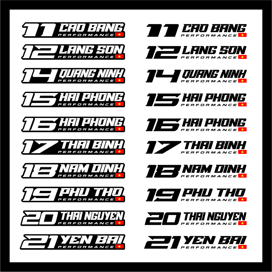 Tem dán xe decal logo sticker dán biển số 64 tỉnh thành