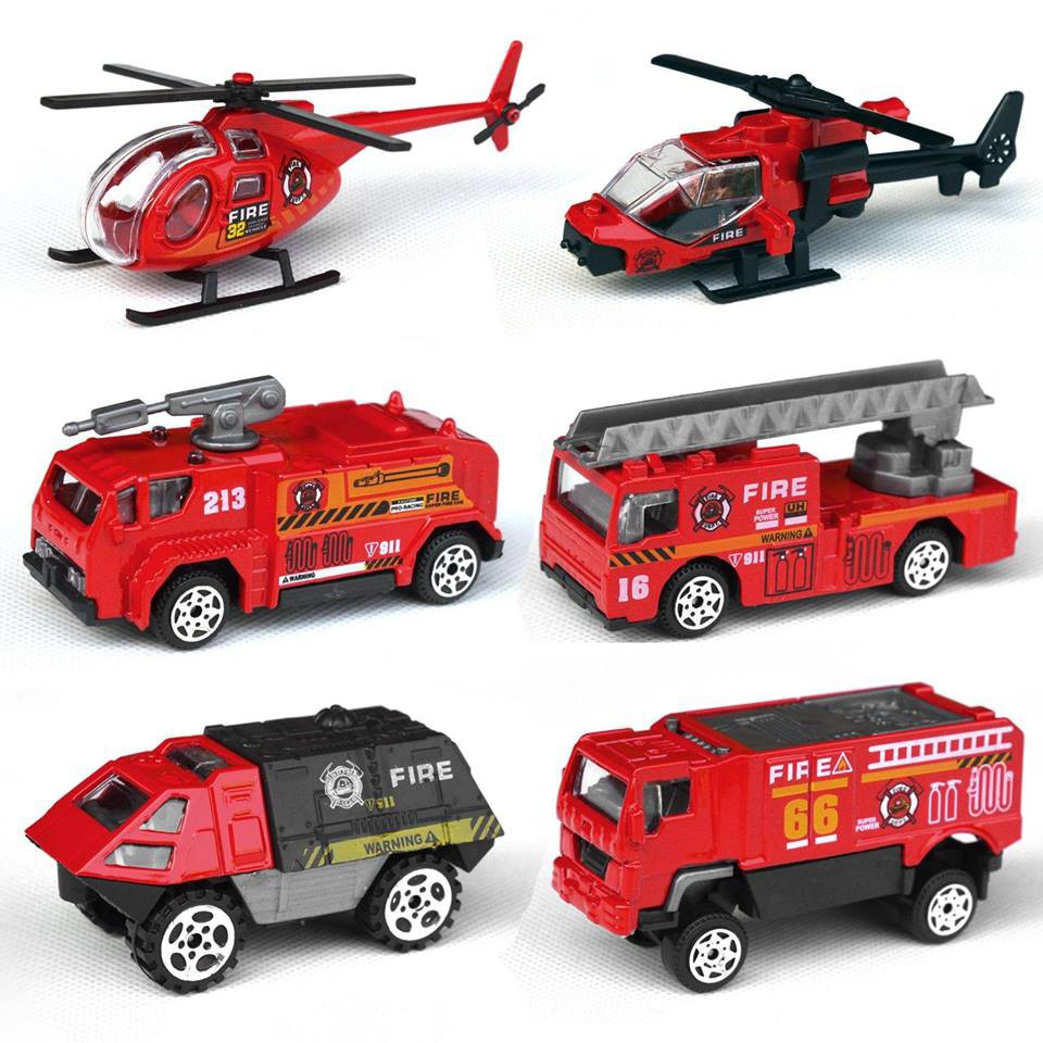 [7-11/12 VOUCHER 8%]Set 6 XE CỨU HỎA Mini tinh xảo bằng hợp kim và nhựa MN02