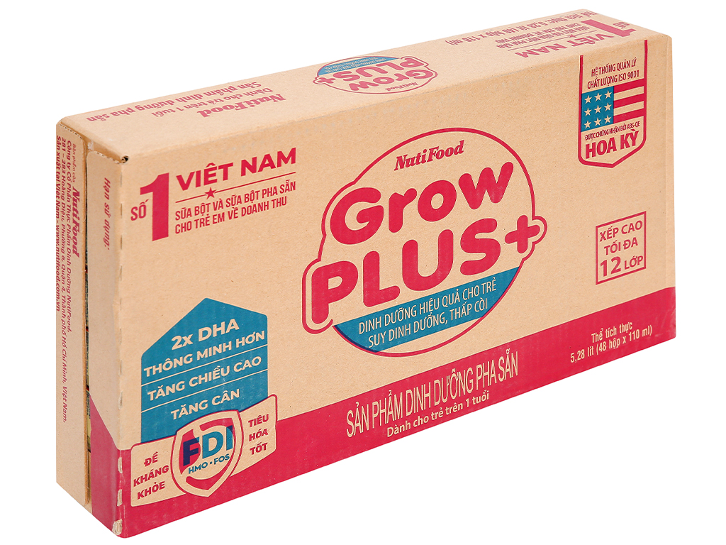 Thùng sữa bột pha sẵn Nutifood Grow Plus+ 110ml (48 hộp)[CÓ THẺ CÀO]