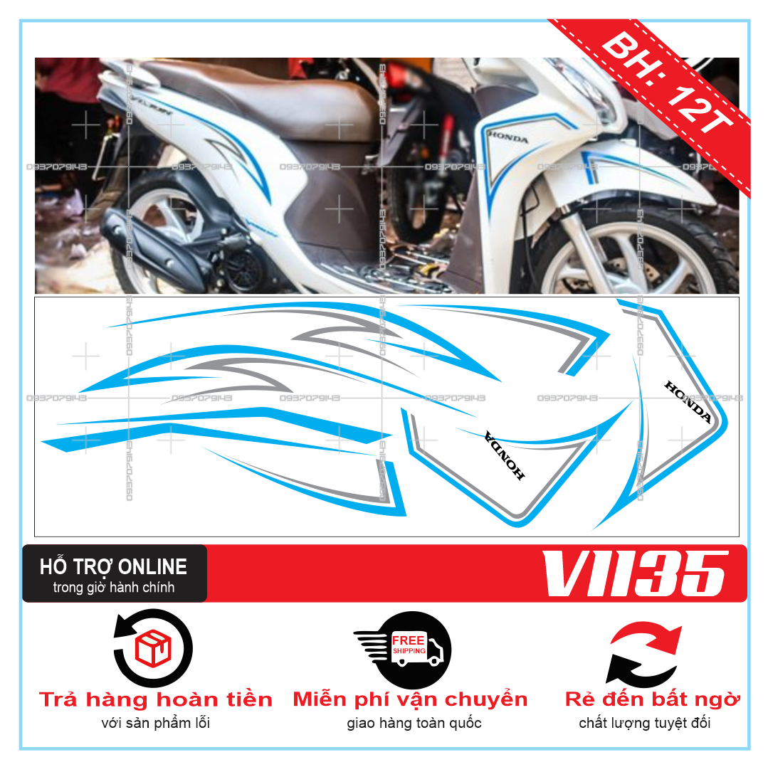 Tem rời xe VISION 2016 CHỈ TRẮNG XANH