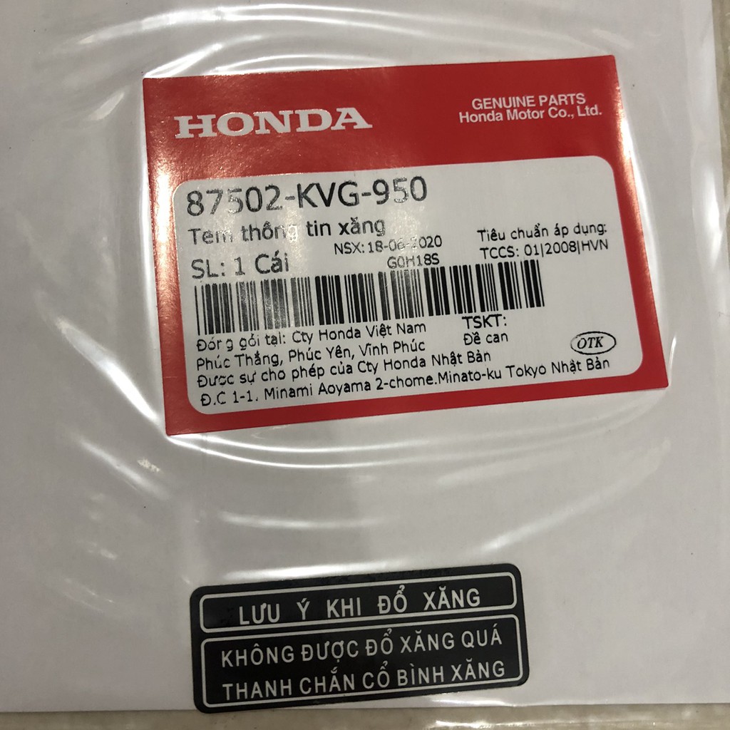 Bộ tem thông số Air Blade 2011 Zin Honda