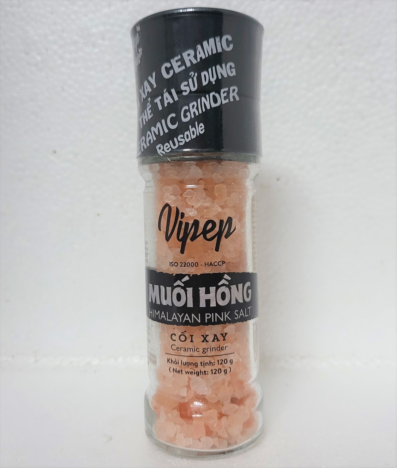[Lọ 120g – CỐI XAY] MUỐI HỒNG HẠT (KÈM CỐI XAY) [Pakistan] VIPEP Hymalayan Pink Salt Seed with Ceramic Grinder
