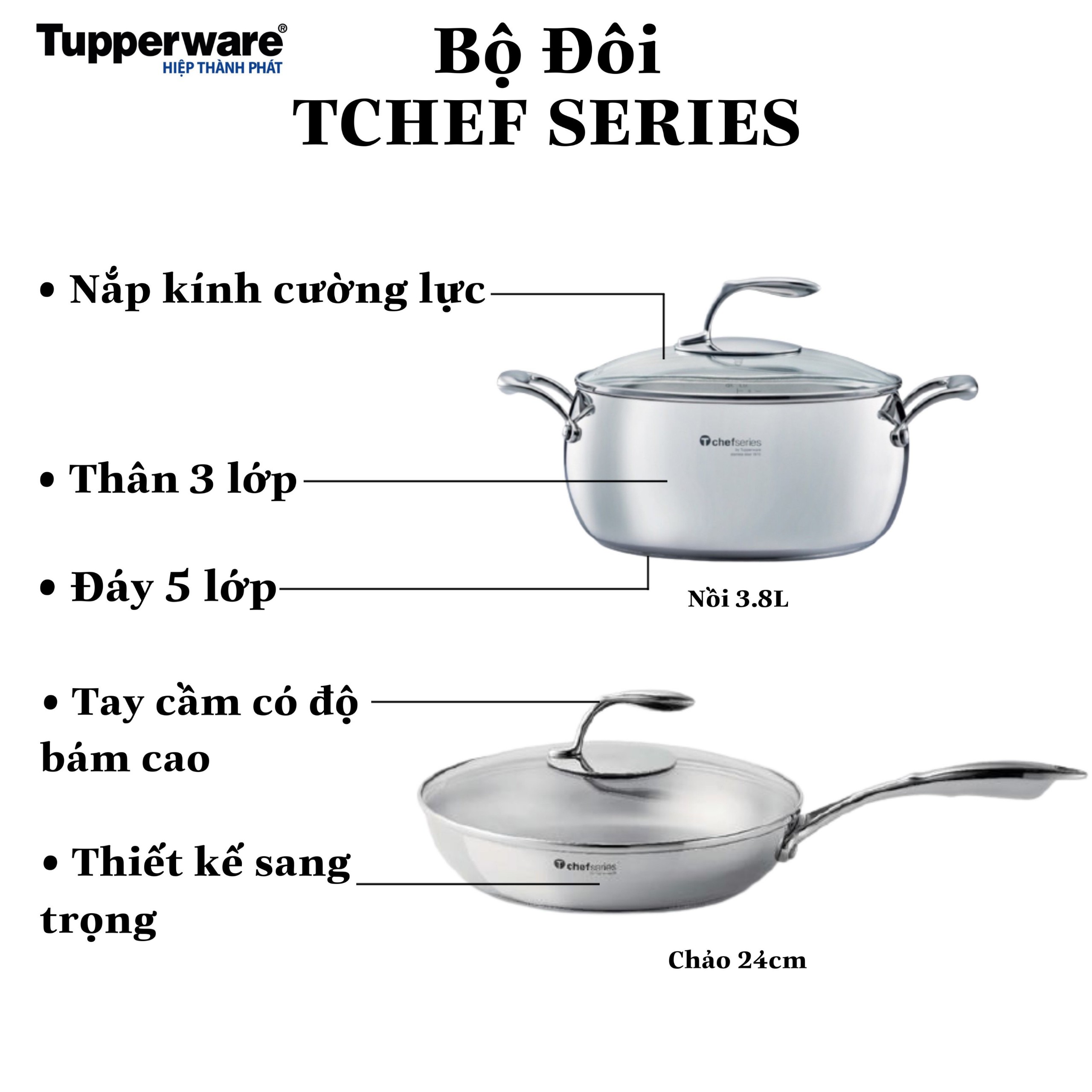 Nồi TChef Series Casserole 3.8L (nắp kính)
