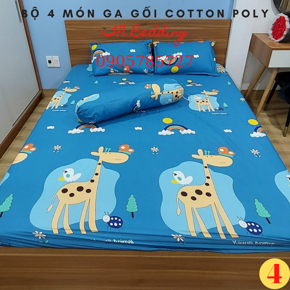 [Siêu rẻ] Bộ  Ga Gối Coton Poly 4 món( ga, 2 vỏ gối nằm, 1 vỏ gối ôm)