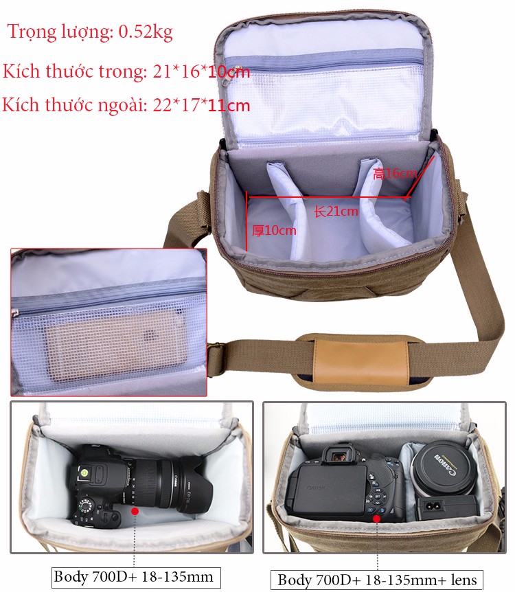 [HCM]Túi máy ảnh thời trang vải bố Soudelor.