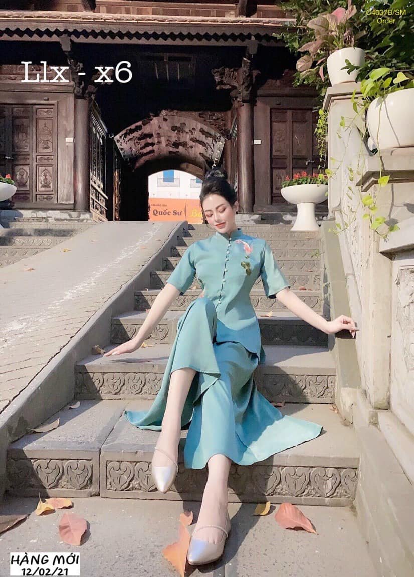 Đồ Lam Đi Chùa Vải Lụa mềm thêu cá chép L09
