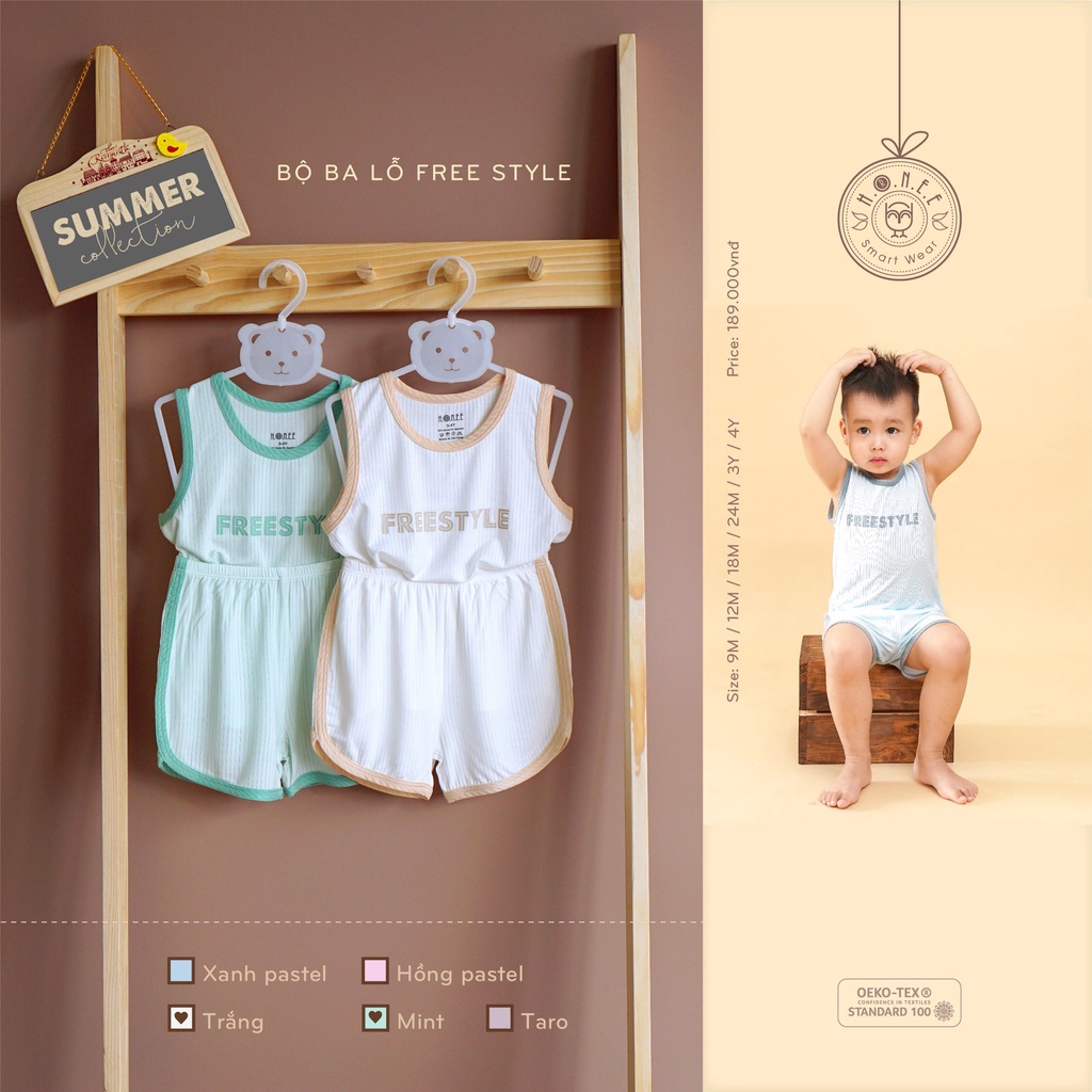 Bộ ba lỗ modal gỗ sồi Hrnee cho bé 9m - 4Y