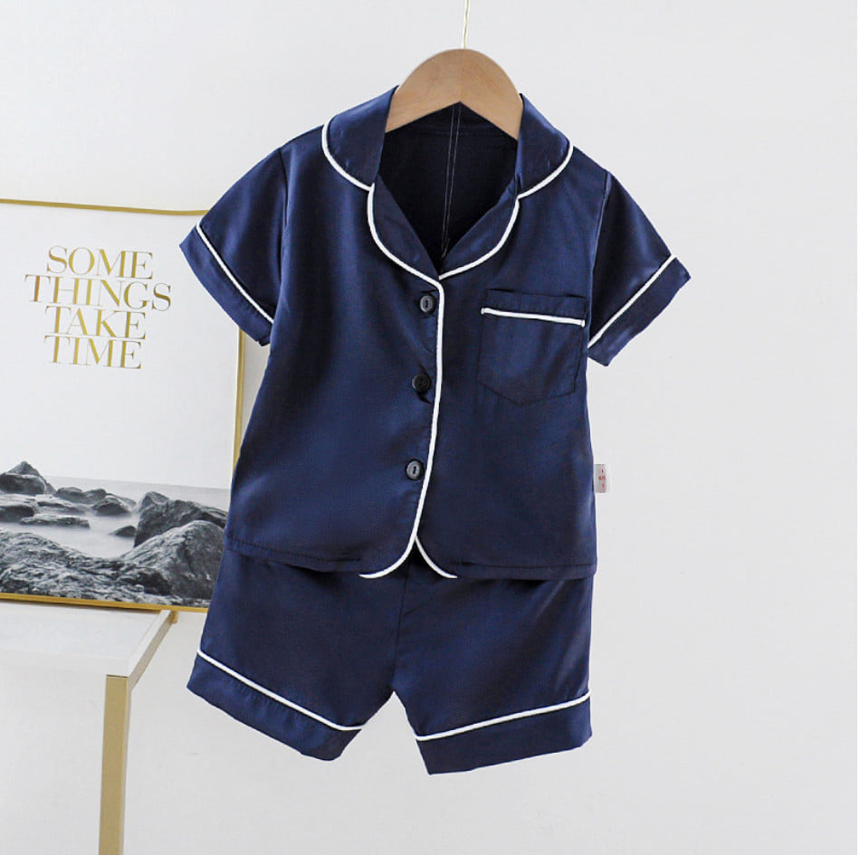 Bộ ngủ cộc tay chất lụa cho bé, bộ pijama lụa cộc tay cho bé trai và bé gái từ 6-27kg