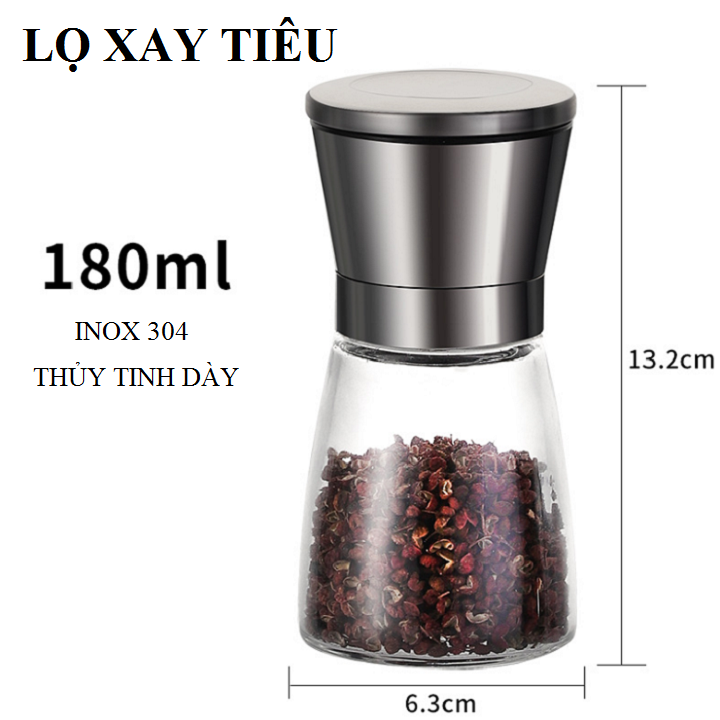 Lọ đựng và xay hạt tiêu đa năng, nhỏ gọn, dễ dùng, nắp inox 304, lưỡi bằng gốm