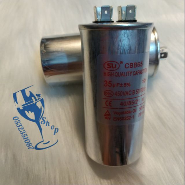 Tụ nhôm 35uf -450v 2 cục hàng tốt SU CBB65