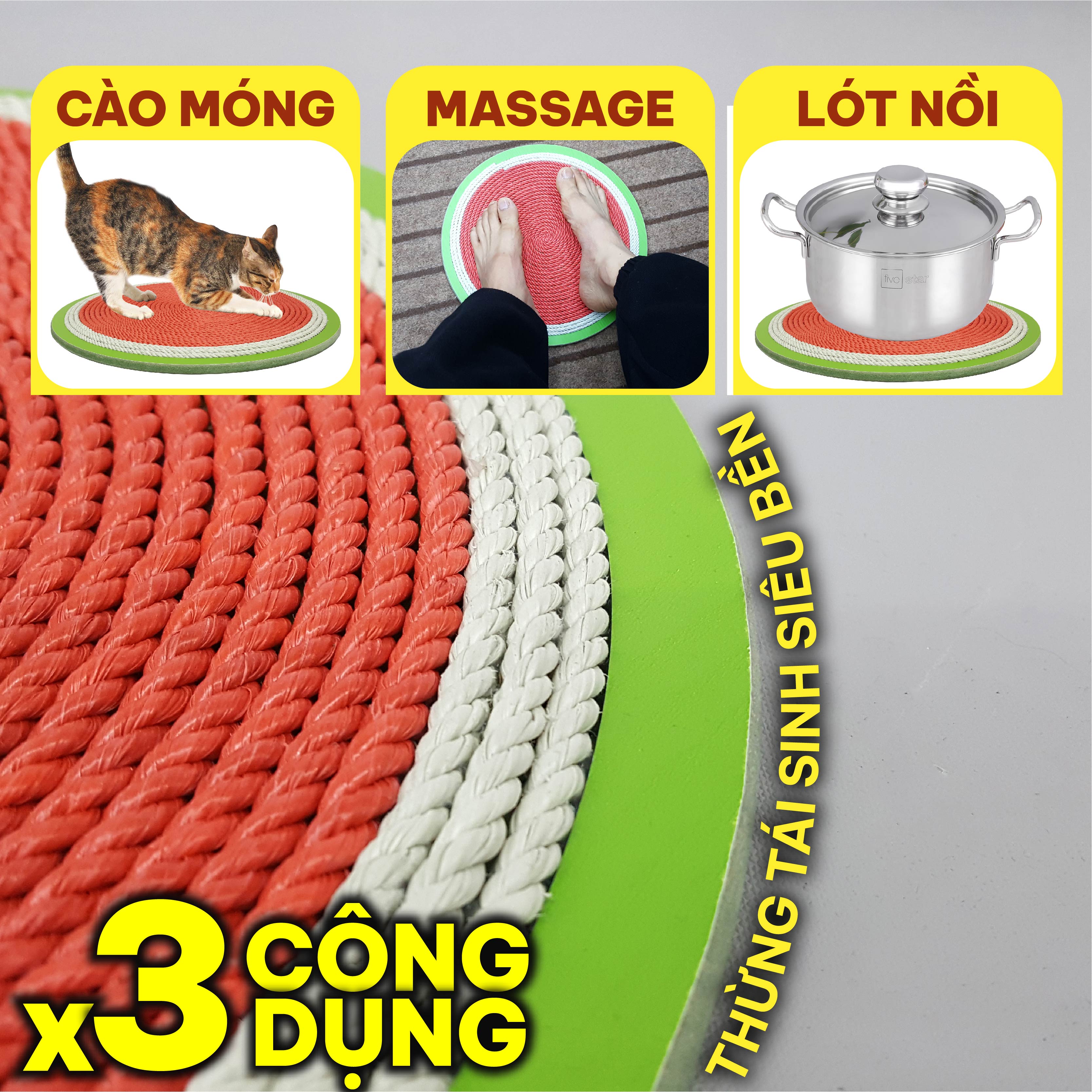 Bàn cào móng mèo cào thừng siêu bền CATCA - BCM Dưa hấu
