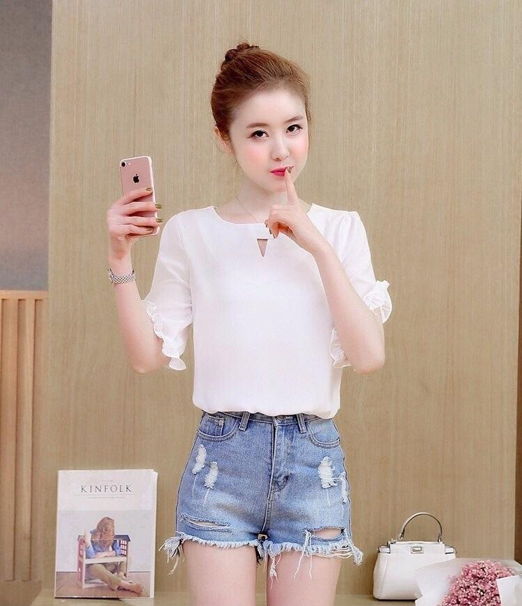 Áo Kiểu Ngắn Tay Viền Bèo