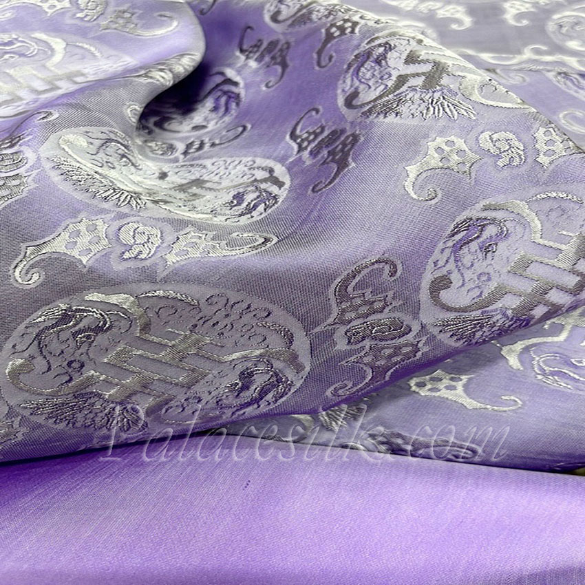 Vải lụa tơ tằm palacesilk, dệt nhuộm thủ công, hoa văn chữ thọ, 70% silk &30% rayon, mềm mượt và thoáng mát, khổ vải 90cm