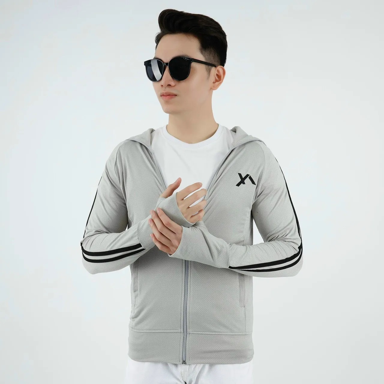 Áo chống nắng nam 2 lớp phối kẻ tay - lcxan37