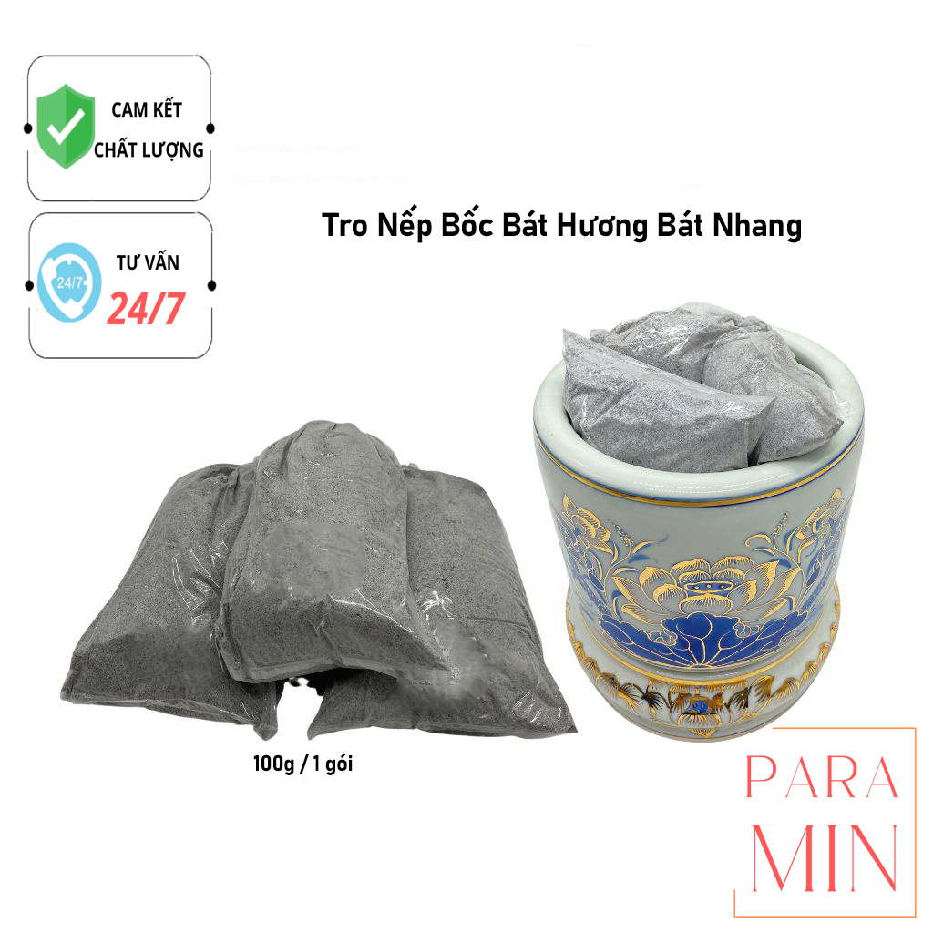 Tro nếp sạch bốc bát hương bát nhang gói 100g được sử dụng để bốc bát hương bát nhang, tro rơm nếp bốc bát nhang, tro để bát hương gói lẻ 100g