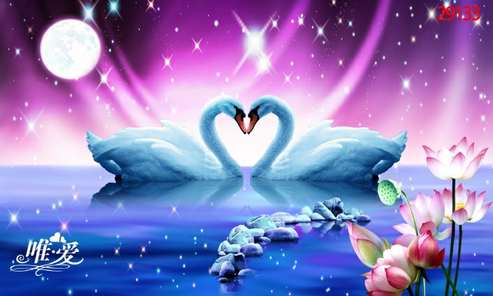 Tranh dán tường thiên nga bông hoa 3d trang trí nhà cửa phòng khách phòng ngủ giá rẻ đẹp chất liệu decal pp keo sẵn bóc dán PA