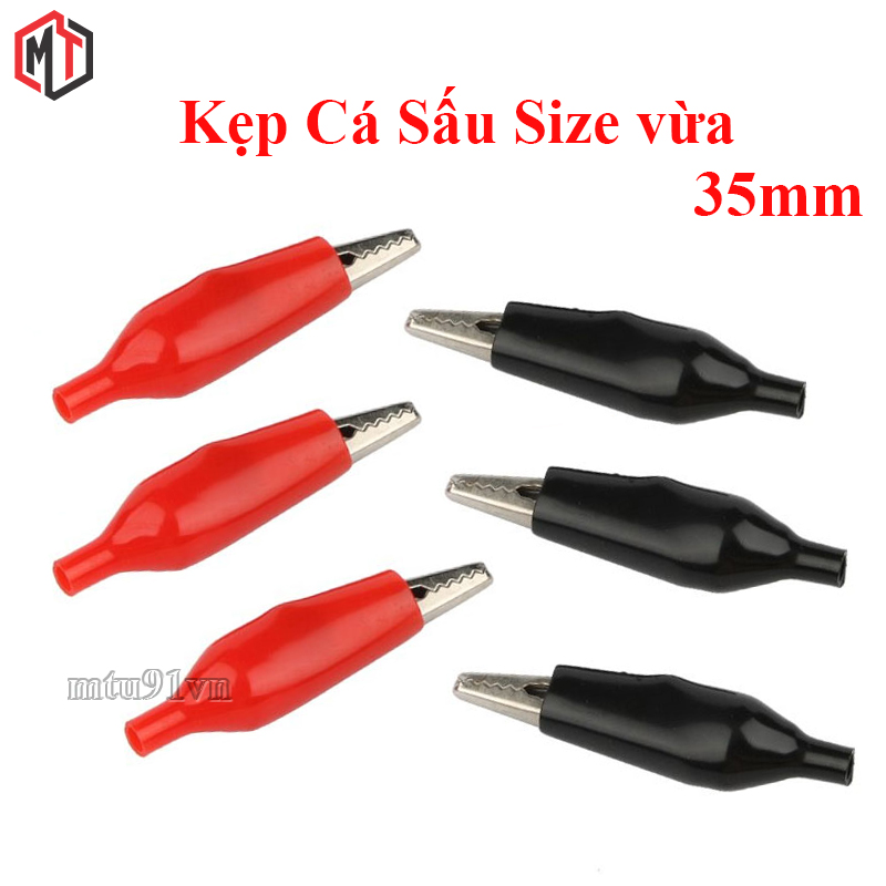 Combo 3 Cặp Kẹp Cá Sấu size vừa 35mm - 3 Đỏ + 3 Đen