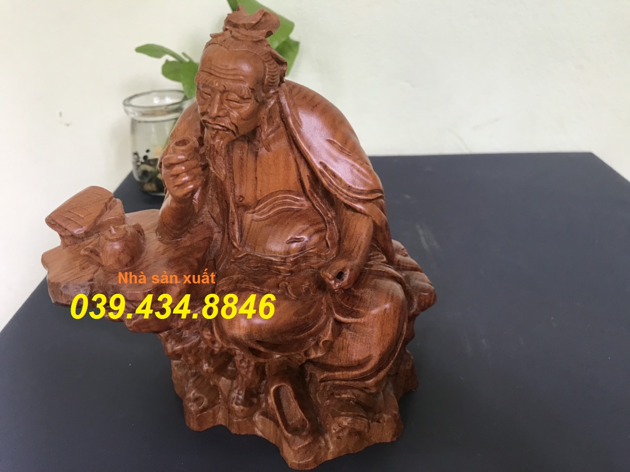 Tượng gỗ đẹp. Thần Trà Lục Vũ cao 15cm