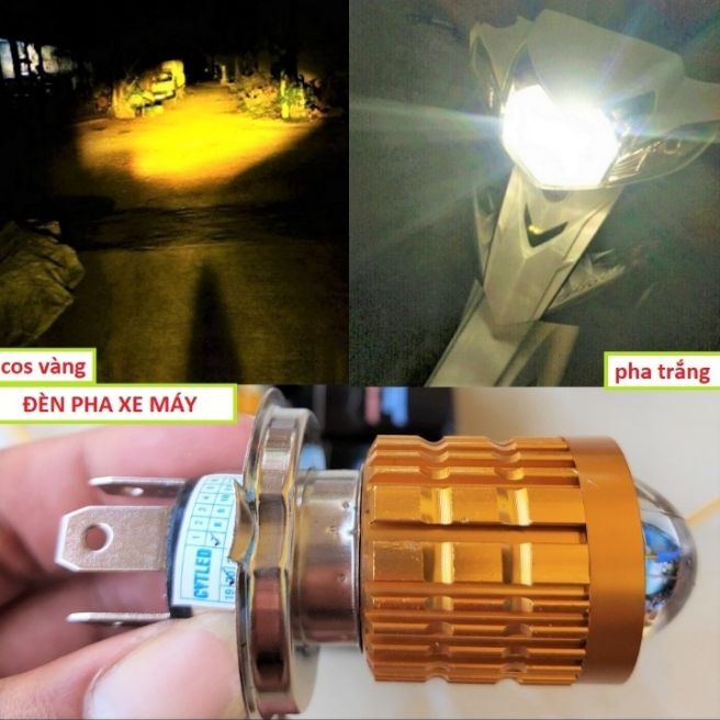 ĐÈN PHA XE MÁY SIÊU SÁNG CỐT VÀNG PHA TRẮNG MẪU MỚI