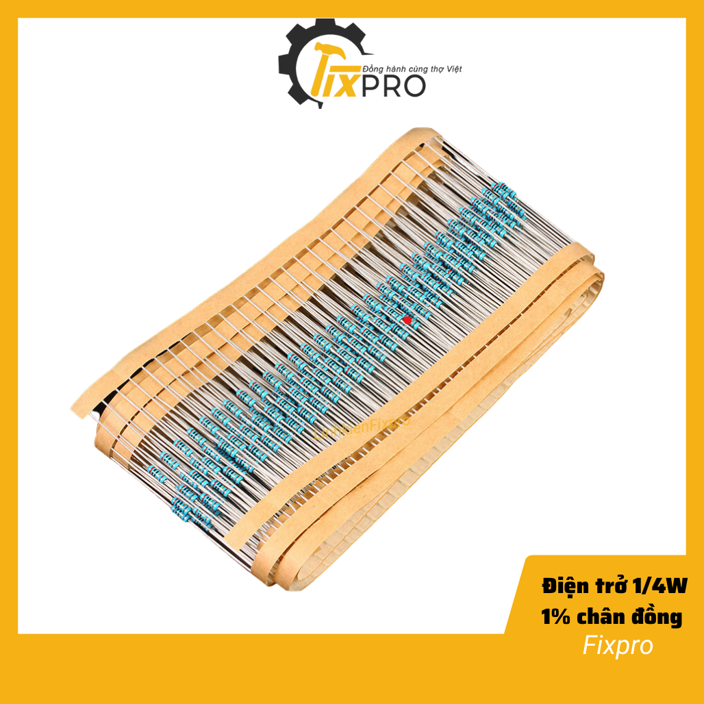 Điện trở vạch 1/4w 100r-910r 1% chân đồng túi 50 con - fixpro