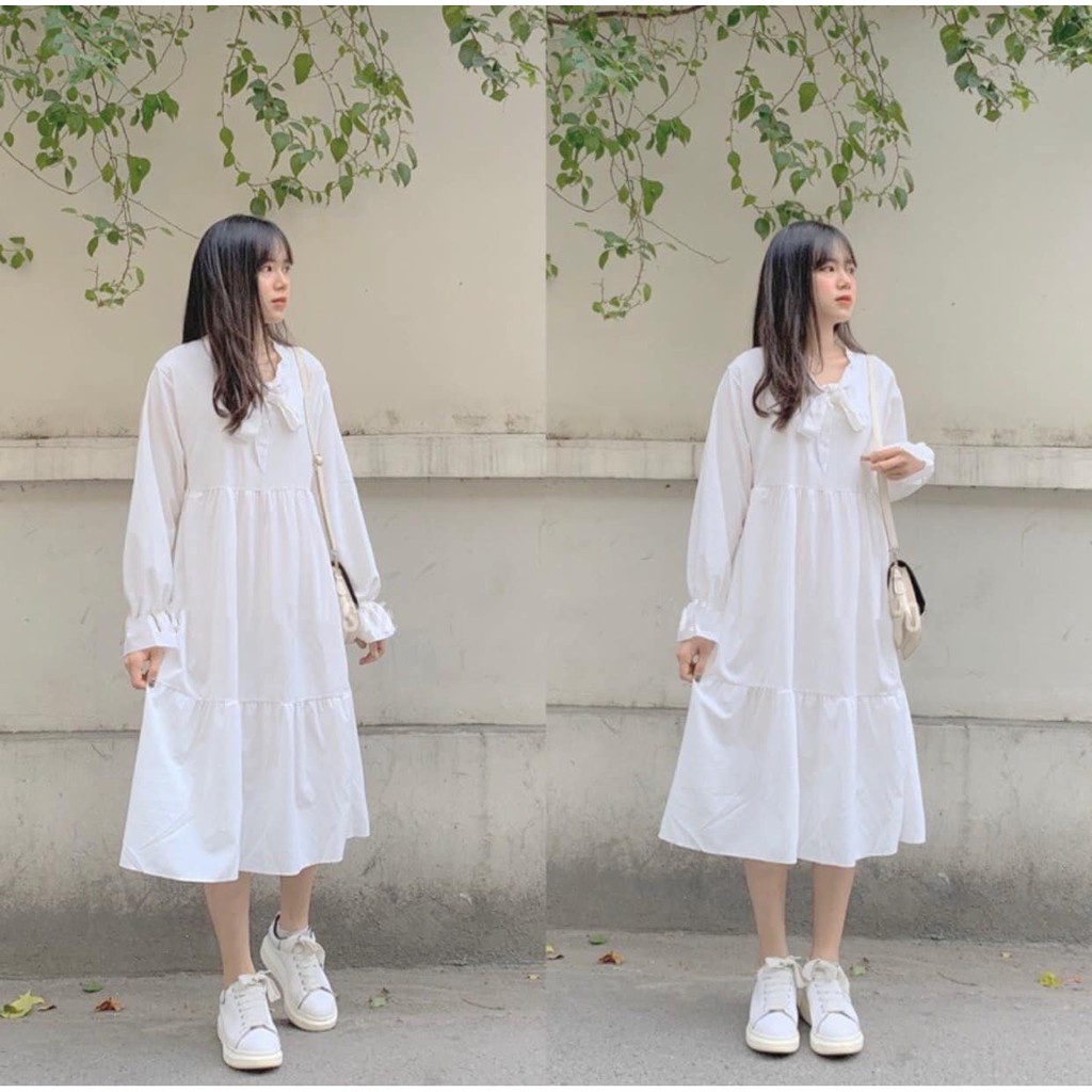 Váy maxi trắng voan lụa tiểu thư bánh bèo dài quá đầu gối  Shopee Việt Nam