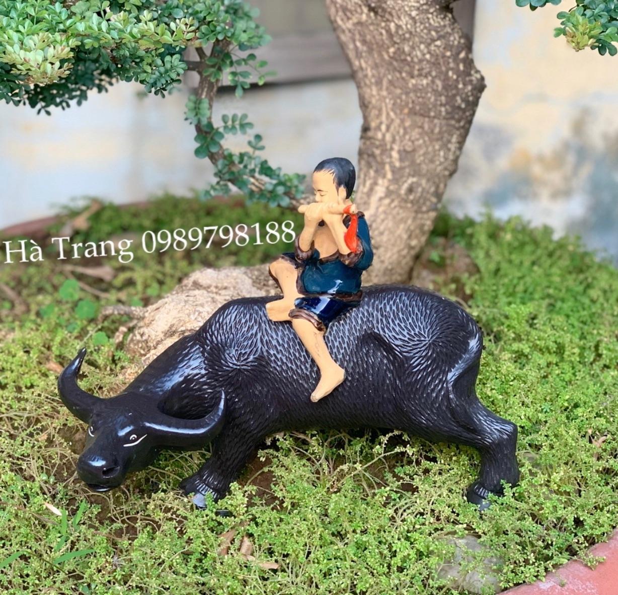 Tượng mục đồng chăn trâu size 33cm gốm sứ Bát Tràng