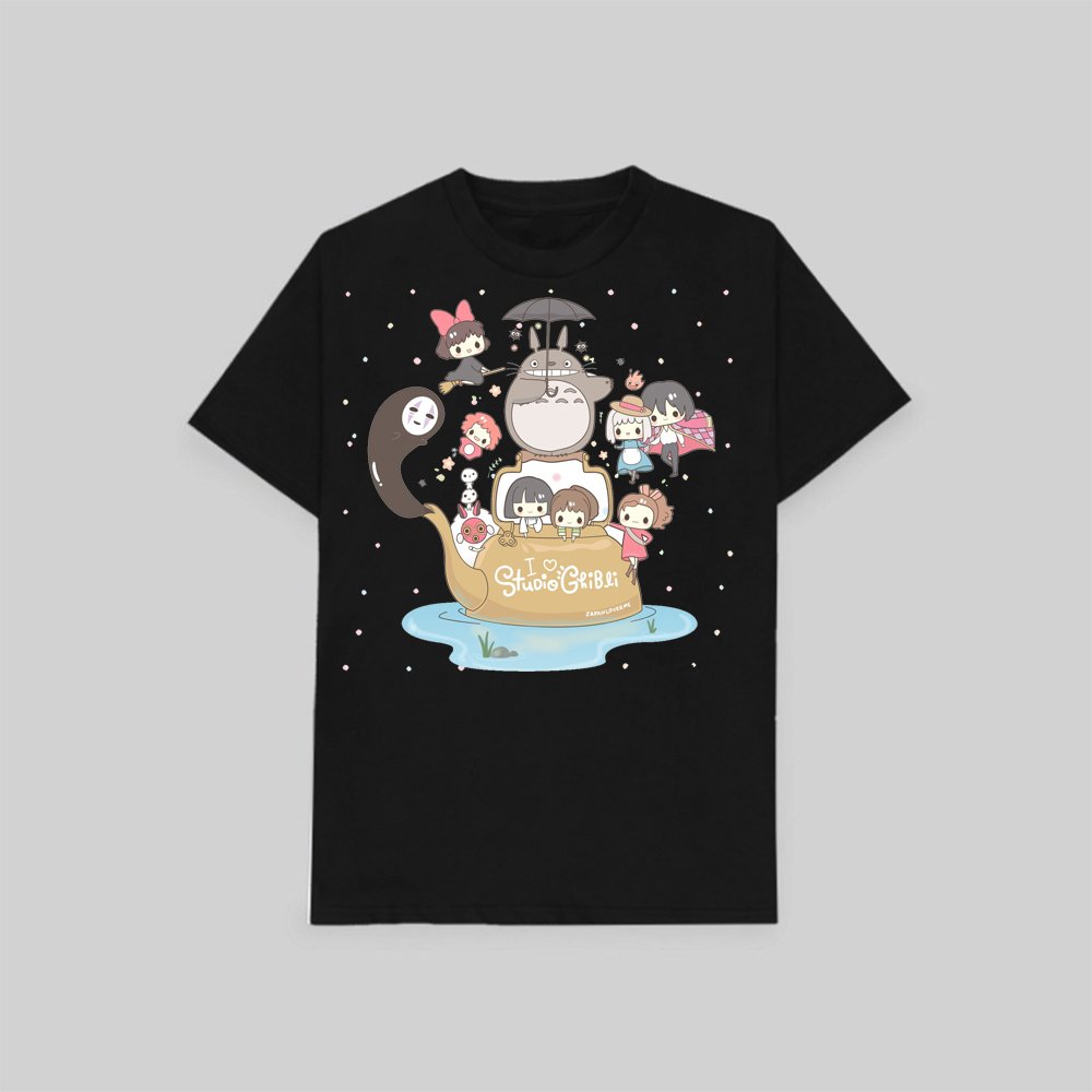Áo thun phông đen in hình Studio Ghibli Vô Diện Totoro anime