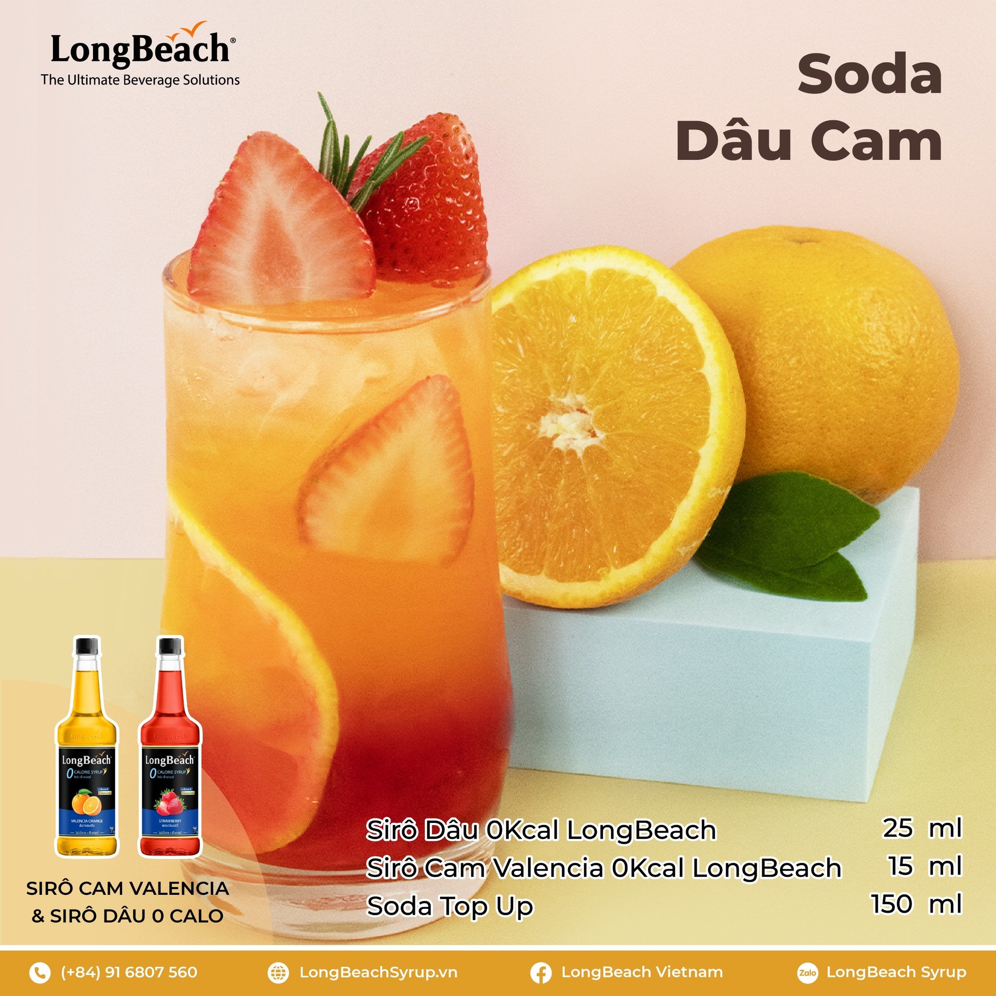 Siro Không Calo Hương Cam Valencia LongBeach 740ml