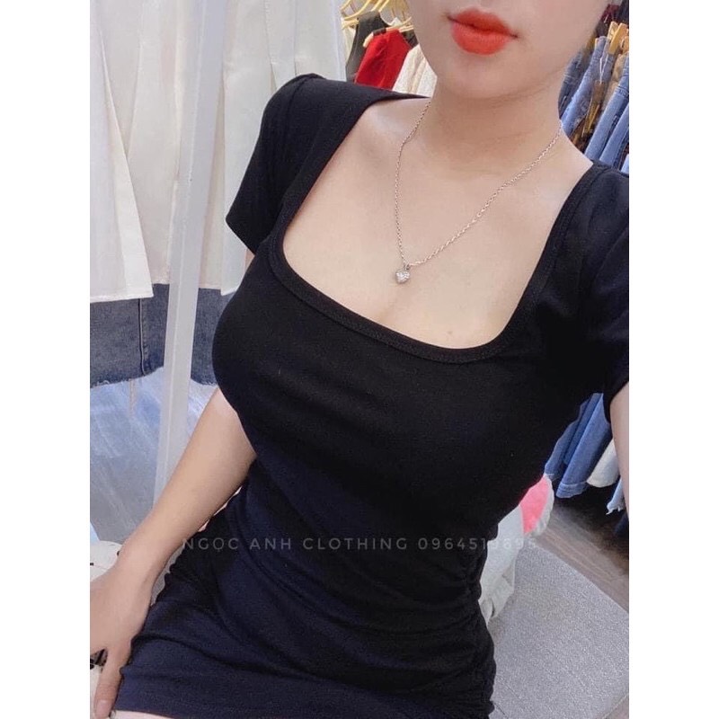 (ảnh thật) Đầm body cổ vuông tôn dáng dễ mặc chất mát mịn