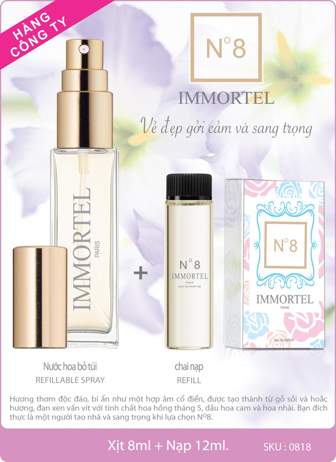 Nước Hoa IMMORTEL No 8 (GỒM CHAI XỊT 8 ml + CHAI NẠP 12 ml) Eau De Parfum