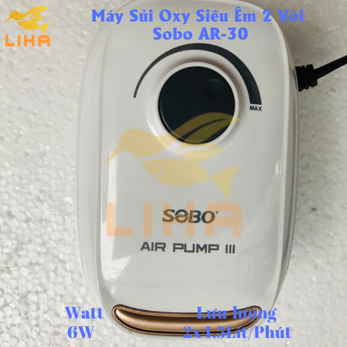 Máy Sủi Oxy 2 Vòi Sobo AR-30 (6W-2x4.5Lít/Phút) - Máy Oxi Siêu Êm Cho Bể Cá