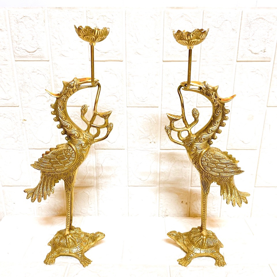 ĐÔI HẠC NẾN CAO 43 CM NẶNG 3.1 KG CHẤT LIỆU BẰNG ĐỒNG