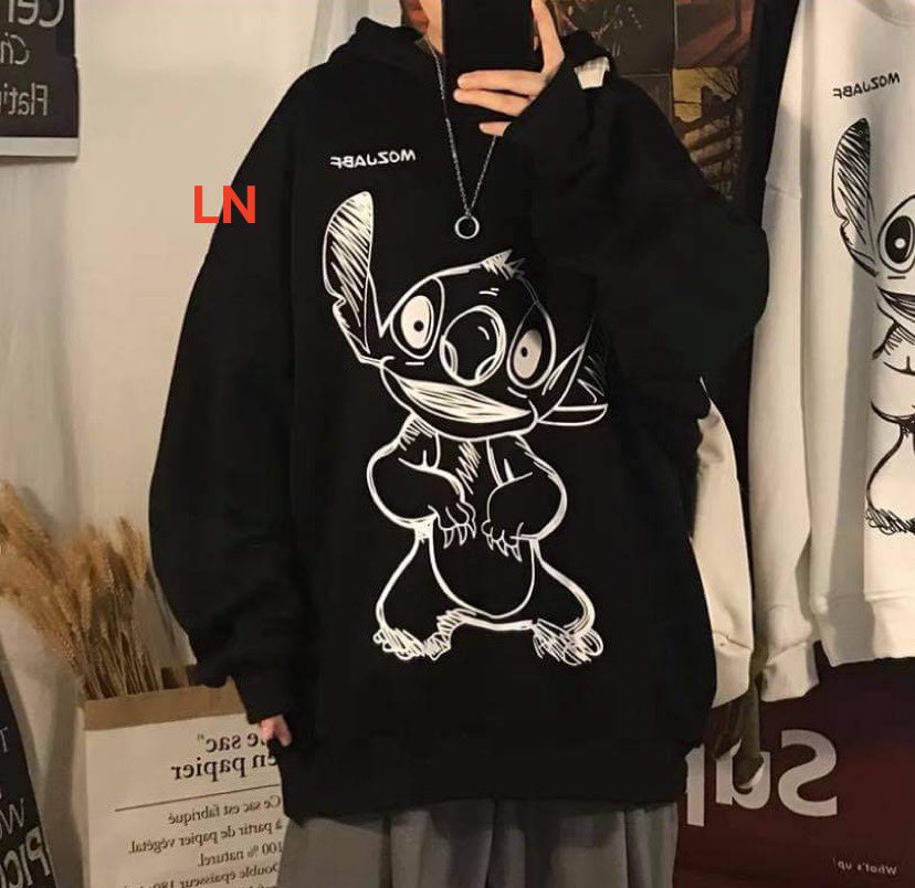 Áo hoodie Stitch đen trắng - LN5545
