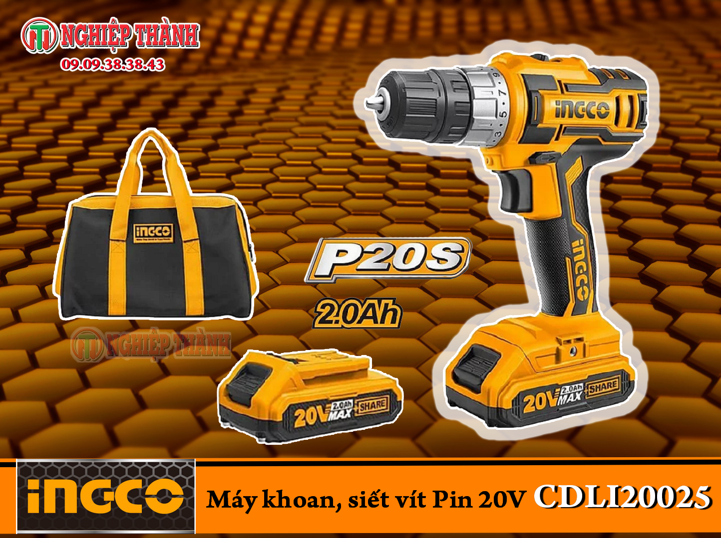 Máy khoan, siết vít Pin 20v Ingco CDLI20025