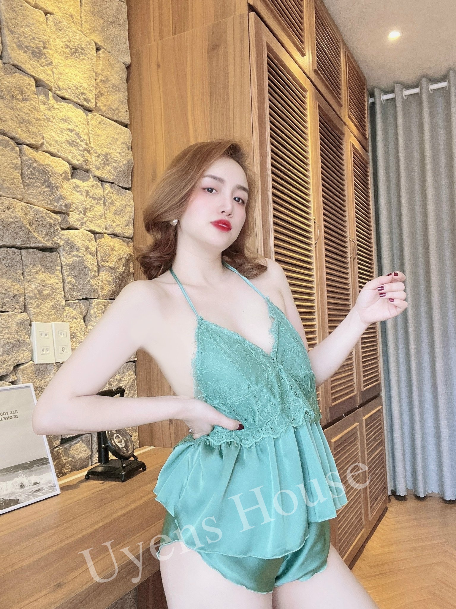 [SIZE 40-65KG] Set yếm ngủ có mút ngực chất satin mềm mịn