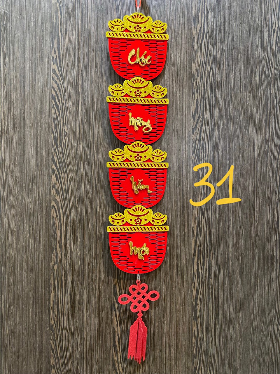 Dây treo nhung đỏ trang trí tết TL31 hũ vàng