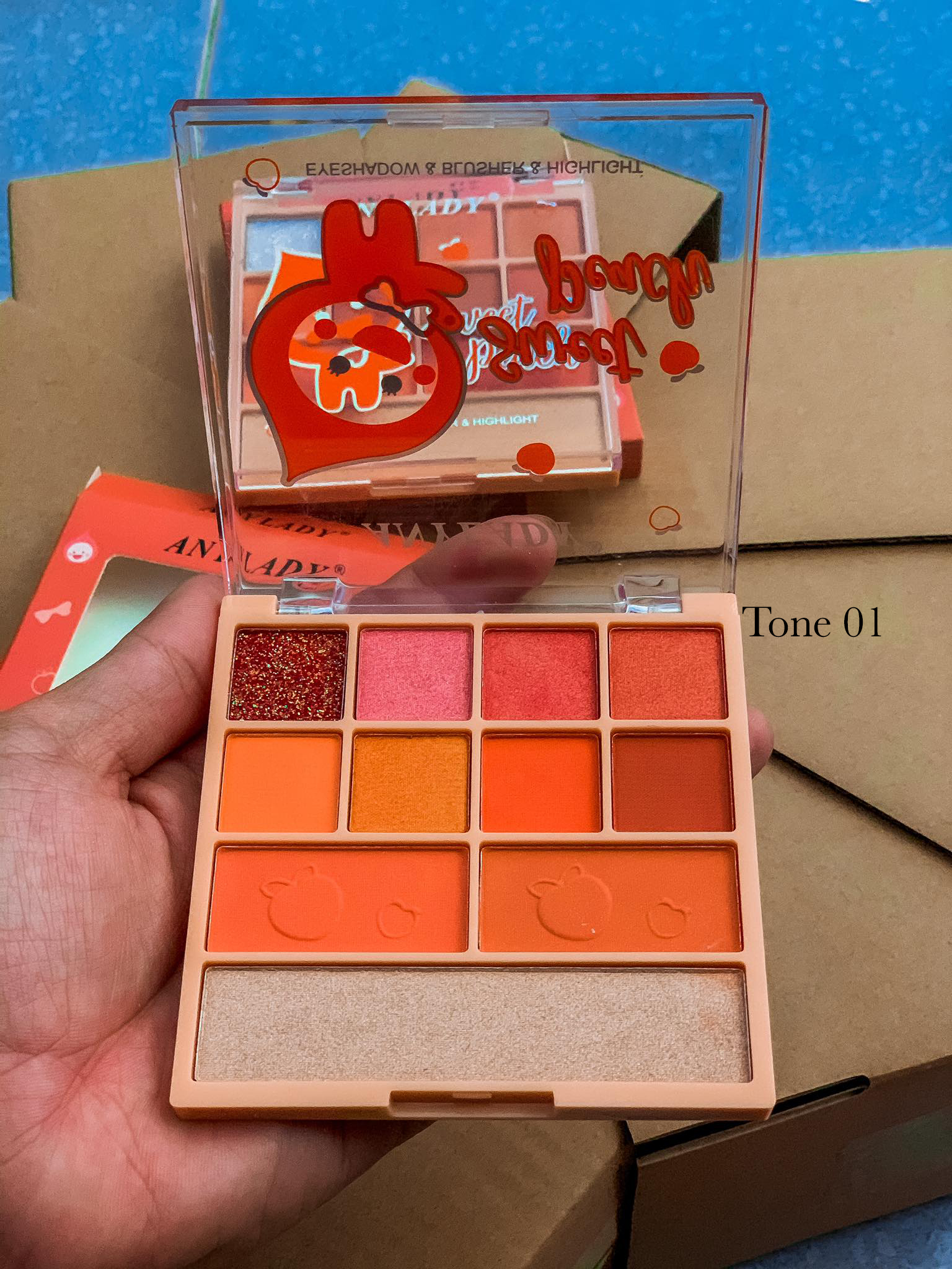 Bảng phấn 11 ô phấn mắt kèm phấn má và phấn nền sweet peach anylady