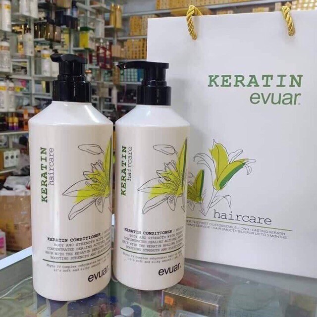 Cặp dầu gội xả phục hồi tóc hư tổn keratin evuar haircare 800ml italy chính hãng