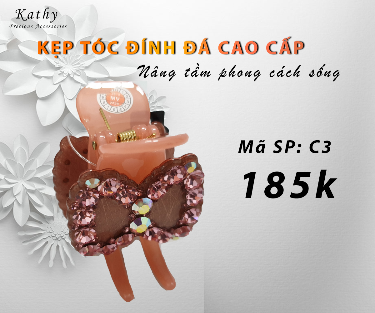 Kẹp tóc cao cấp nhập khẩu, chất liệu hạt đá phối da và nhựa kháng vỡ