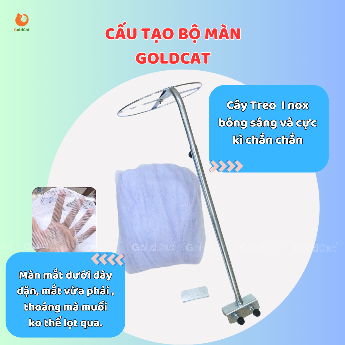 Màn cũi cho bé và cây treo Goldcat ( xanh-hồng- trắng)