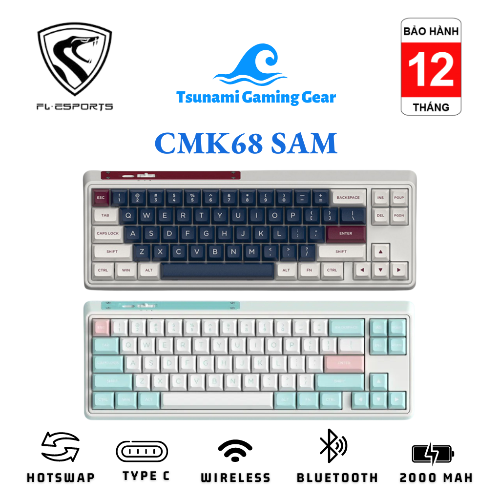 Bàn phím cơ FL-Esports CMK68 SAM Marshmallow/ Metal Heart 3 MODE l RGB/ Bluetooth / Wireless 2.4Ghz