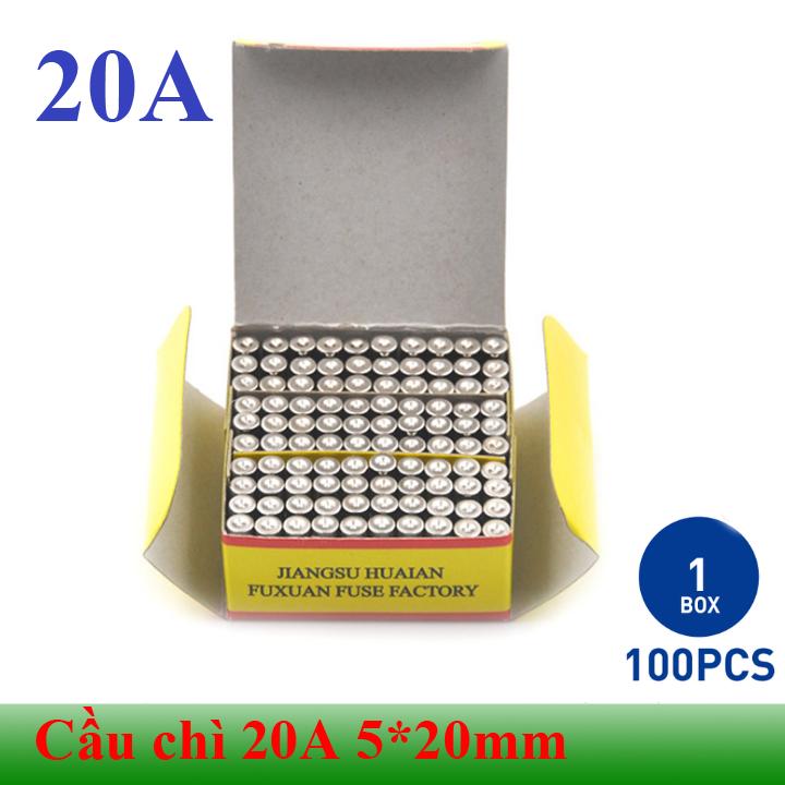 [Hộp 100 chiếc] Cầu chì ống thủy tinh 20A cỡ 5*20mm