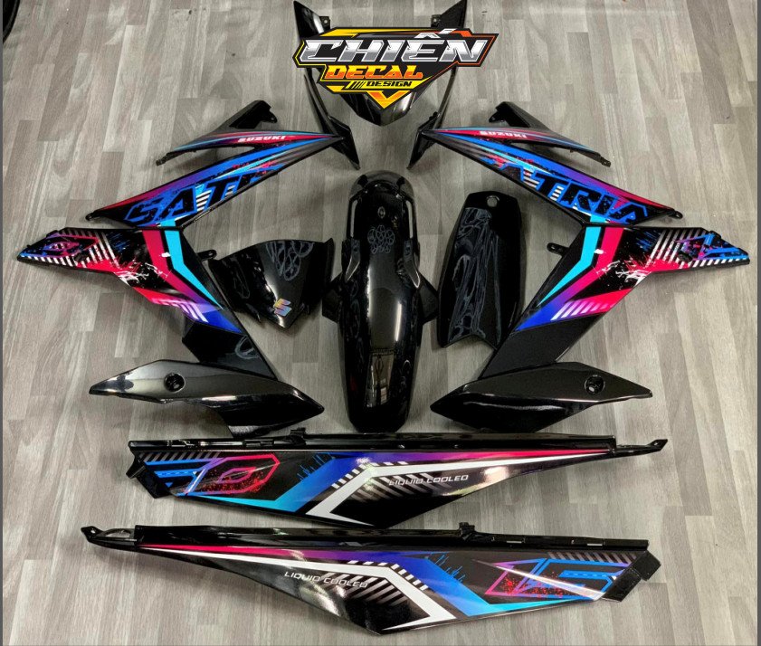 tem rời satria-raider mẫu tem chế 7 màu xe đen (tem 3 lớp )