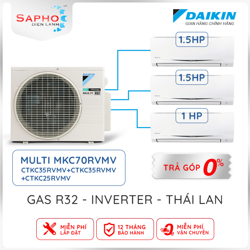 Điều hoà Daikin Combo Multi S Treo Tường Inverter 1 Cục Nóng 3 Dàn Lạnh Gas R32 - Chính Hãng Daikin Thái Lan 2021