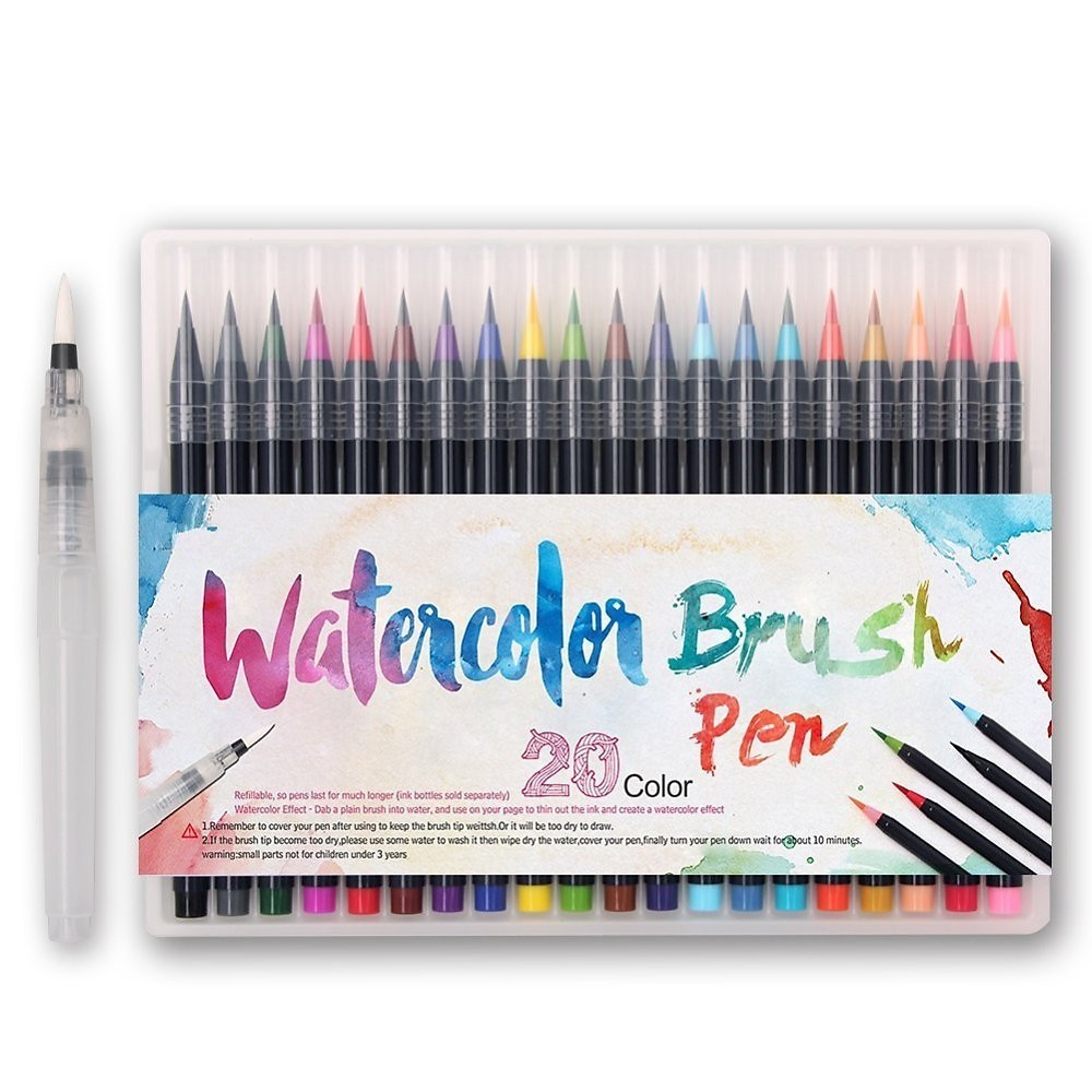 Bộ 20 bút lông màu nước cao cấp BUDECOR Water Color Brush Pen Tặng 1 cọ