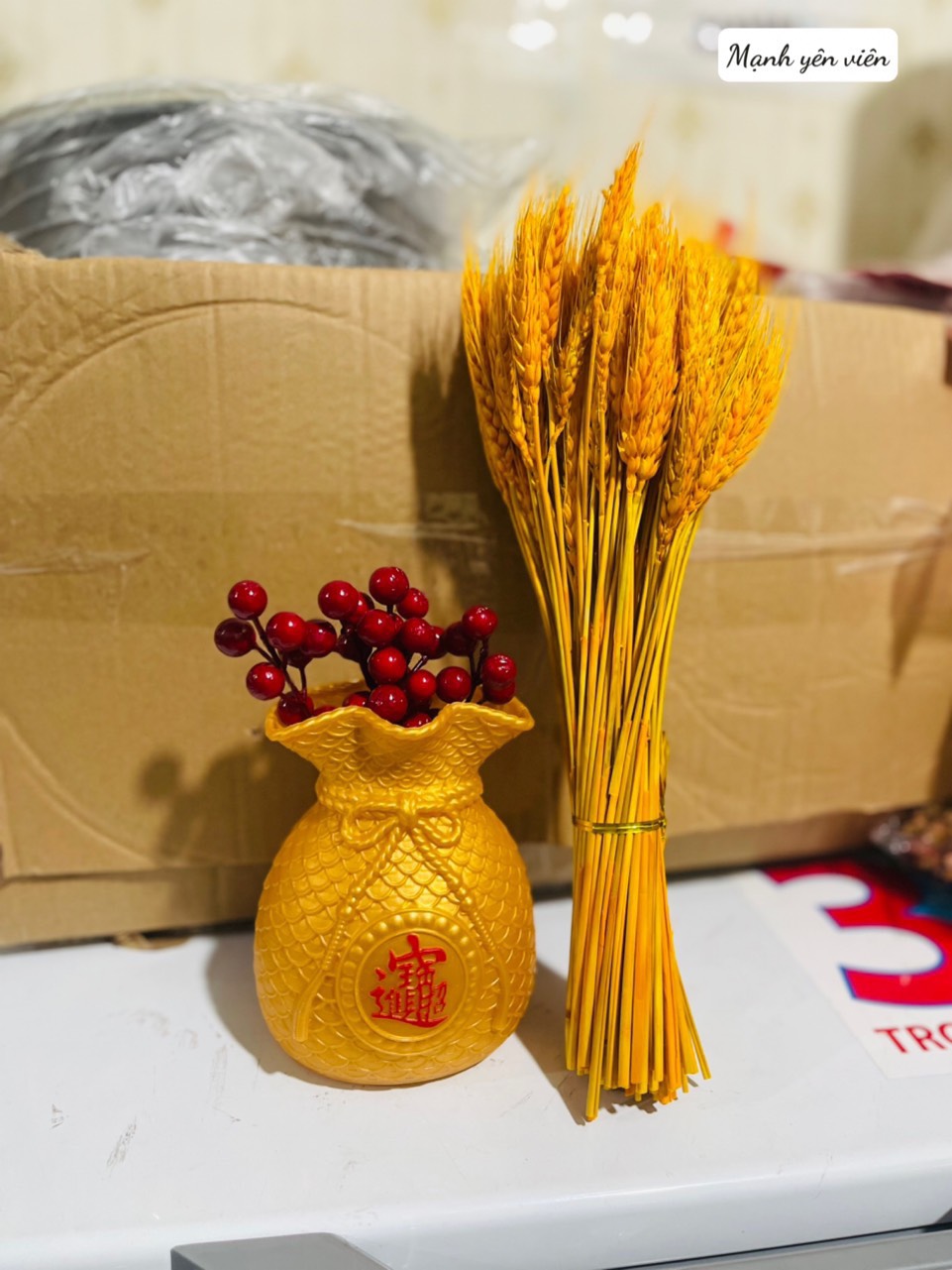 BÌNH HOA TÚI TIỀN VÀNG TẶNG KÈM HOA LÚA MẠCH