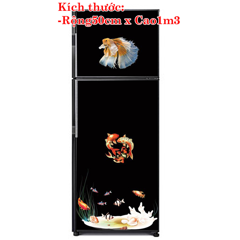 [HCM]Decal trang trí tủ lạnh mẫu cá Koi 1. Decal in trên chất liệu PVC  có keo sẵn ở mặt sau chỉ cần lột ra và dán.