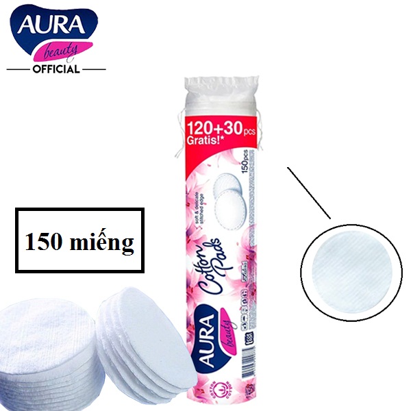 [Hcm]Bông Tẩy Trang Aura 150 Miếng Beauty Cotton Pads Của Châu Âu